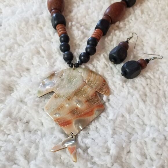 Wood Bead Necklace + Earring Set - Picture 2 of 7